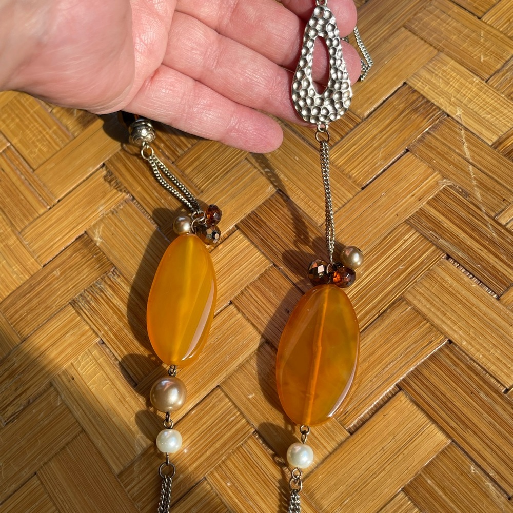 Butterscotch agate long necklace, vintage - Picture 6 of 8